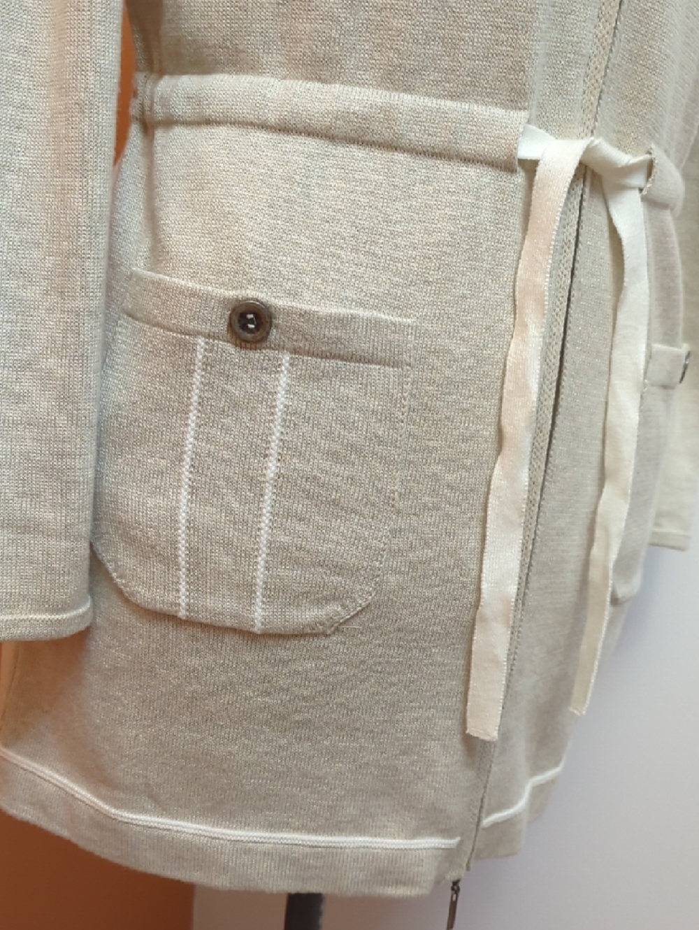 Olsen Zip-Up Knit Cardigan with Drawstring Waist - Picture 5 of 11